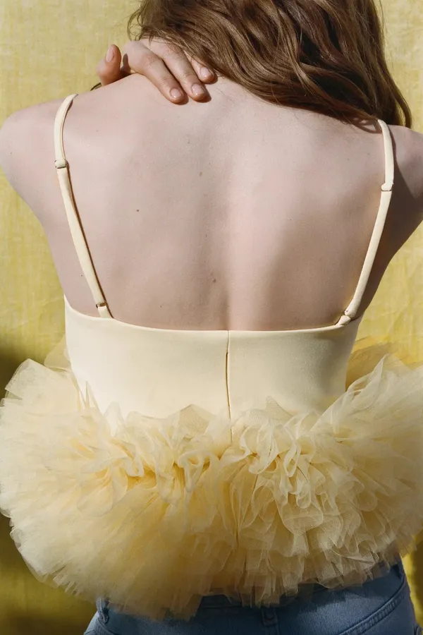 Zara top blouse butter yellow ruffle tulle - Image 10