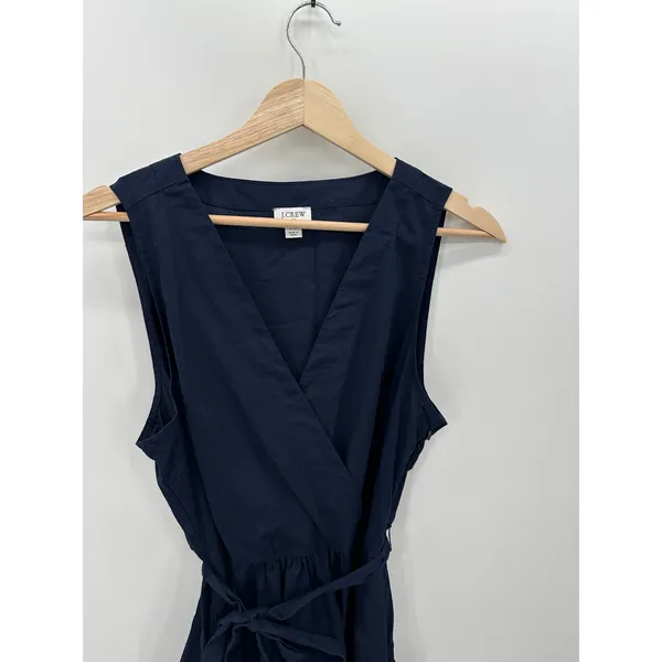 J. Crew Factory Womens Blue Faux Wrap Mini‎ Dress Ruffles Belt V Neck Size 14 - Image 6