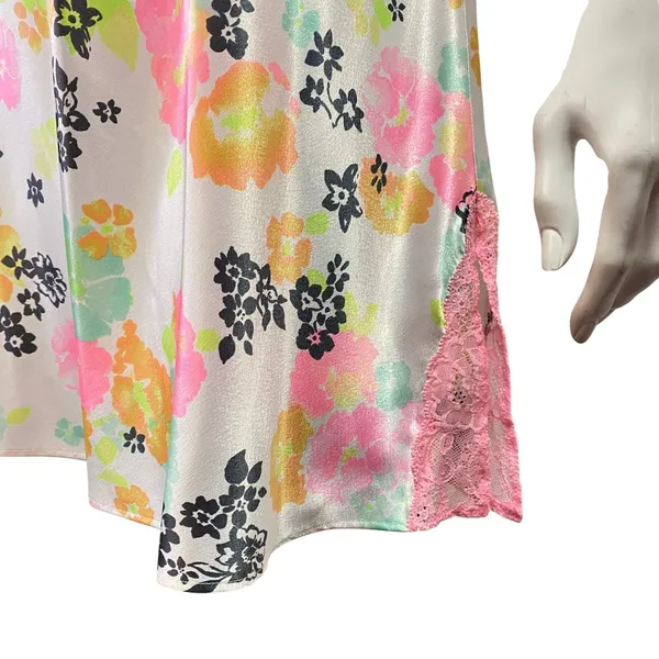 Victoria Secret M Floral Satin Lace Trim Slip Dress Lingerie Babydoll Cottage‎ - Image 4