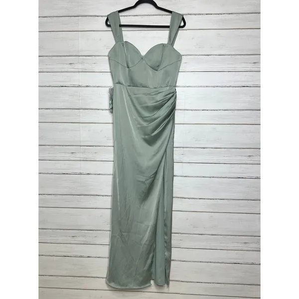 Azazie Agave Green Sheath Sweetheart Neckline Stretch Satin Dress Size 12 - Image 2