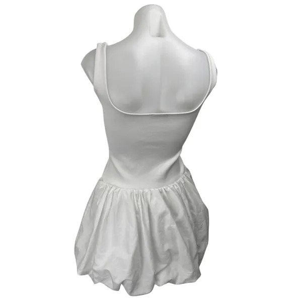 Zara Women's White Sleeveless Square Neck Bubble Hem Mini A-Line Tank Dress Sz S - Image 2