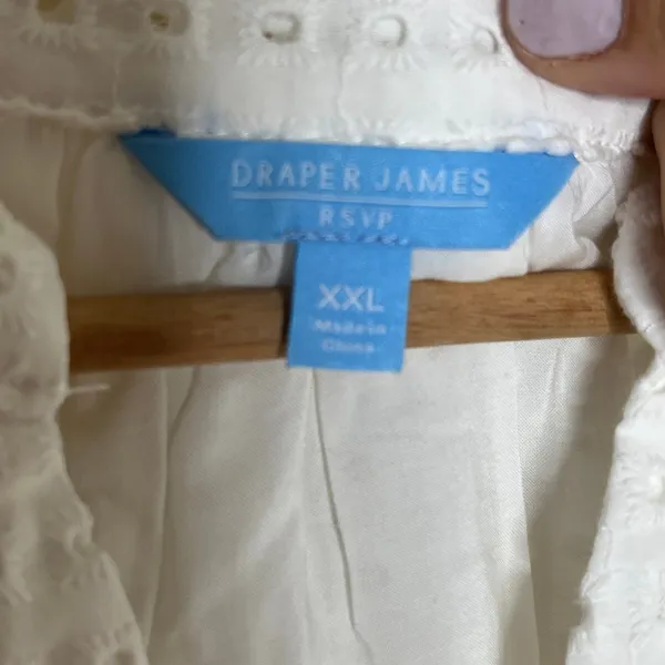 Draper James White Eyelet Ruffle V Neck Blouse Cottagecore Women XXL‎ - Image 3