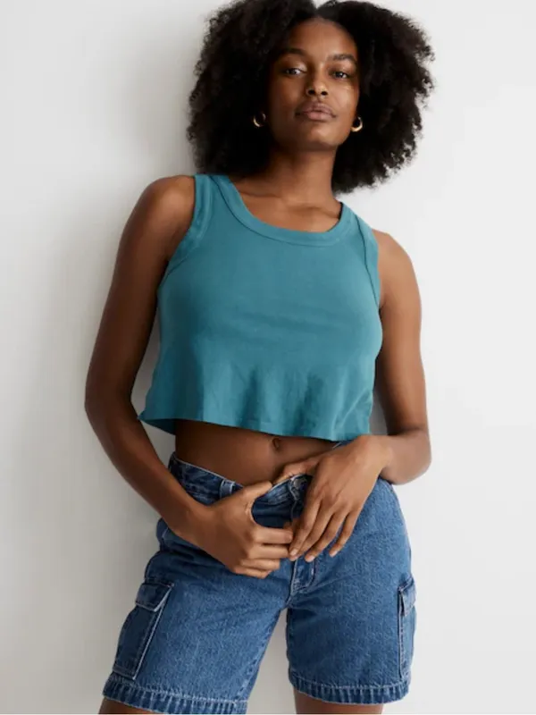 Madewell Sleeveless Crop Tank Top - Teal - Image 3