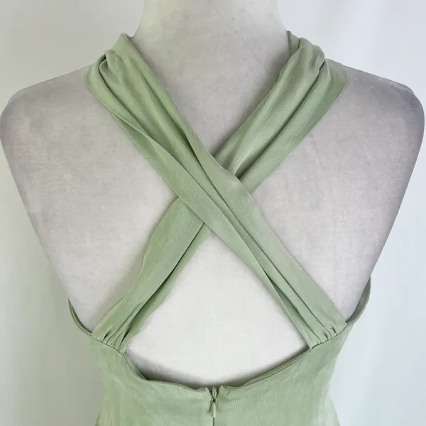 New Topshop Ring Detail Halter Neck Side Slit Maxi Dress Sage Green Size 6 - Image 15