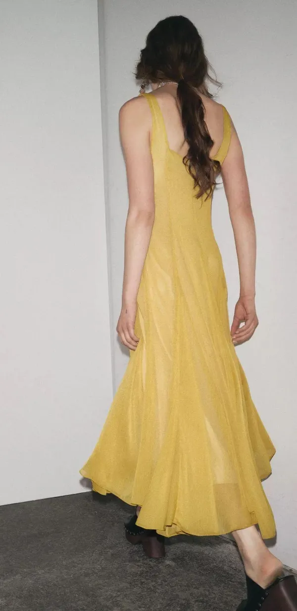 Zara butter mustard Yellow Maxi Dress flowy bohemian midi summer vacation - Image 11