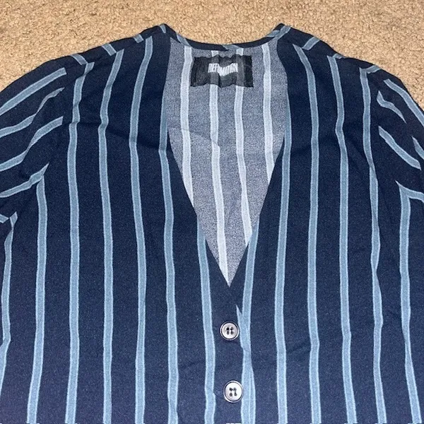 Reformation Risque Top‎ Two Button Long Sleeve Sinatra Stripes Blue XS - Image 3