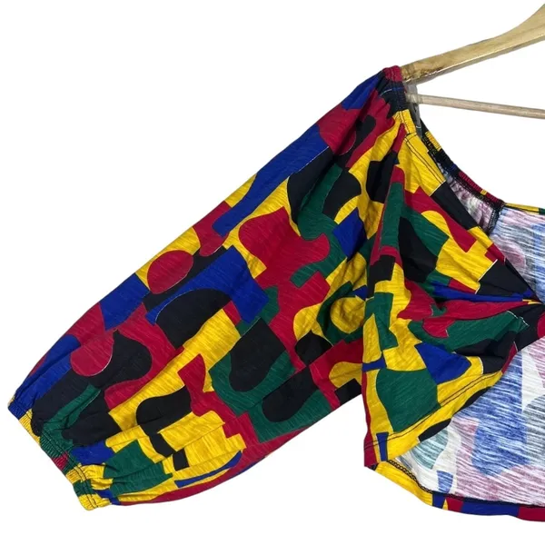 NWT It's Fashion Twist Front Geometric Crop Top Multicolor Retro Puff Size 1X - Image 3