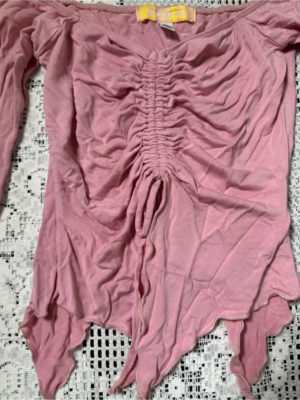Urban Outfitters Y2K Off-Shoulder‎ Ruched Long Sleeve Top - Image 2