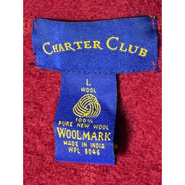 Charter Club Womens L Red 100% Wool Jacket 4 Pocket Button Front Leather Trim - Image 11
