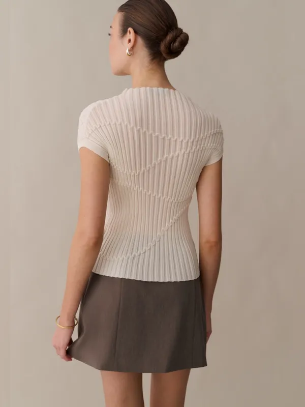 NWT Few Moda Maura Top size XS cream ribbed ivory short sleeve shirt kourt - Image 3