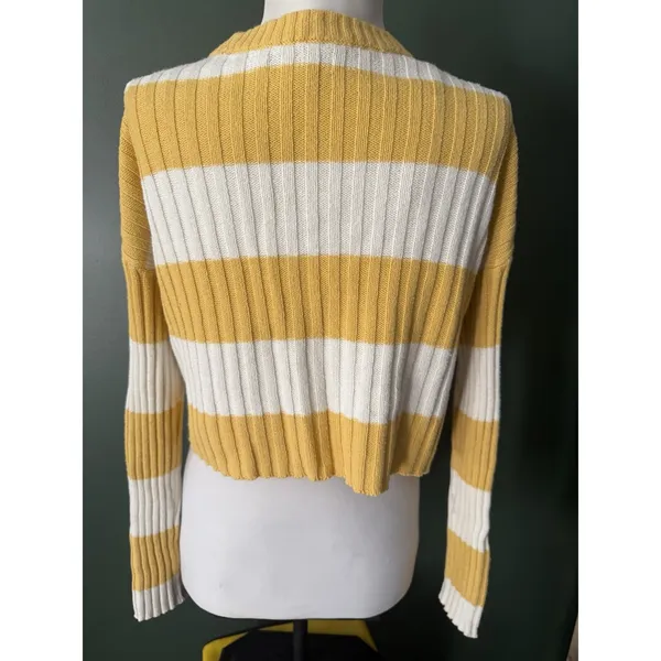 American Eagle Yellow Striped Cardigan Sweater Womens XS Crop Y2K Vibes Preppy - Image 5