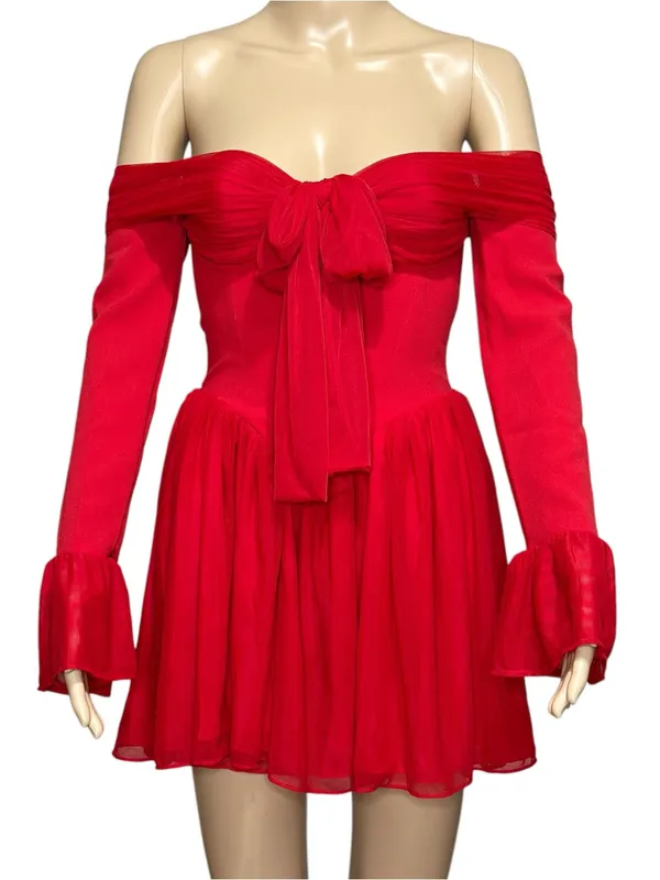 HOUSE OF CB Alana Off-Shoulder Mesh Mini Dress, Red, XS - Image 6