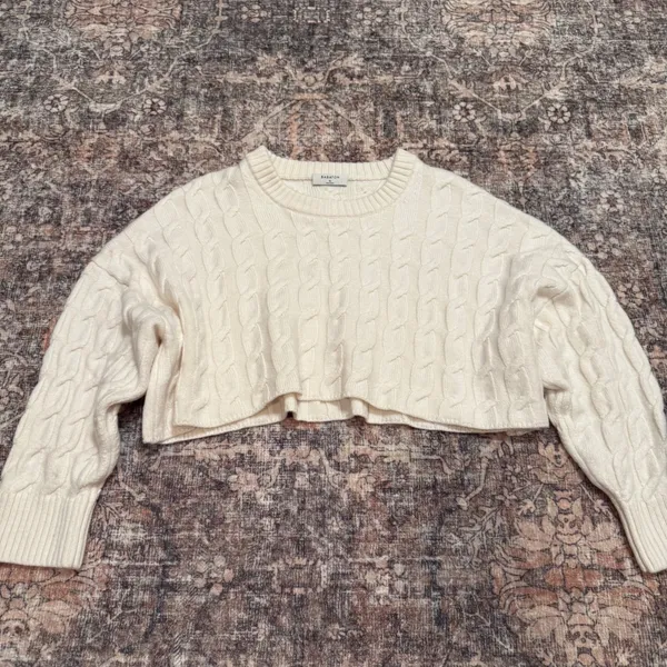Aritzia Babaton Peggy‎ Cream Cable Knit Cropped Sweater Wool Minimal Size XL - Image 2