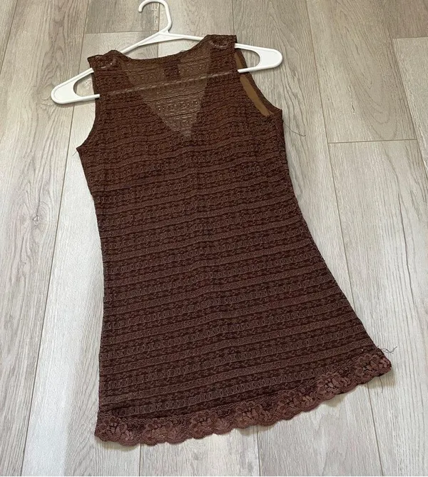 Rue21 Y2K Tank Top lace sheer womens Brown (medium) vintage retro going out - Image 4