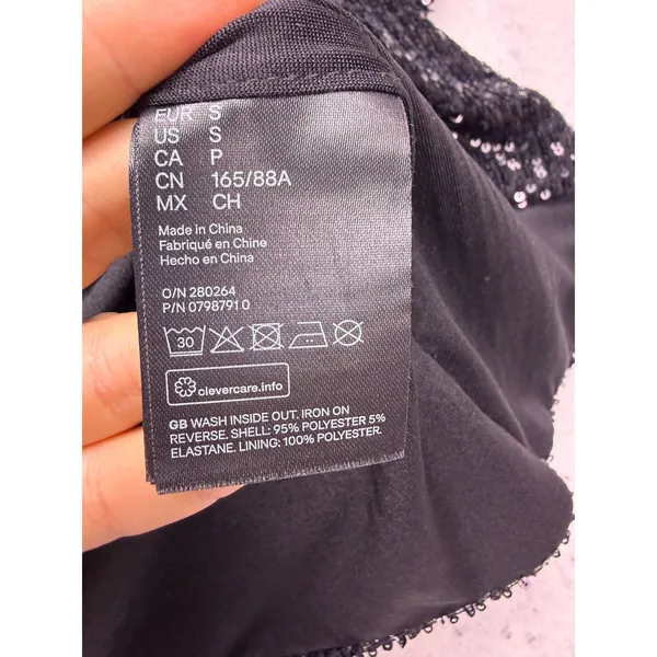 H&M Sequin Top Women Small Black Sparkly Short Sleeve Party Blouse - Image 5