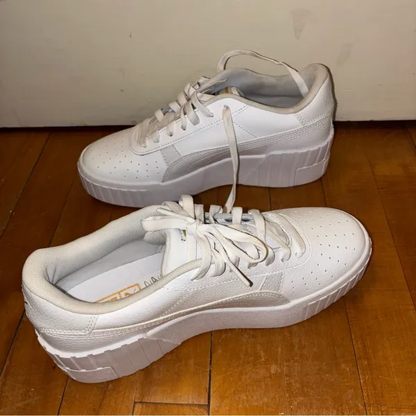 Puma 9.5 Cali Wedge White Platform Sneakers Leather Chunky Shoe Style: 373438_01 - Image 3