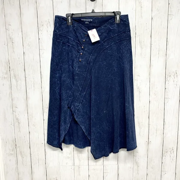 Soft Surroundings Skirt Women Petite Medium Navy Blue Acid Washed Knit Midi Boho - Image 3