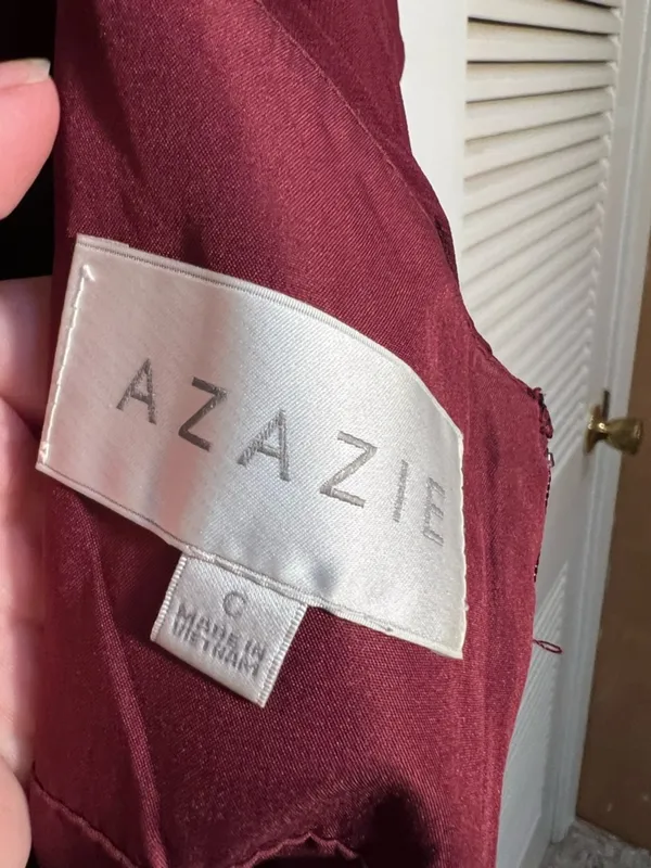 Azazie Women's Rylee Dress Burgundy A-Line Pleated Chiffon Surplice Neck Keyhole - Image 15