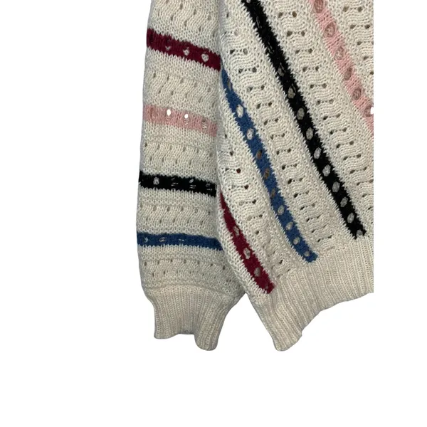 Vestique Sweater Womens Large Cream Multi Stripe Pointelle Knit Oversized Boho‎ - Image 8