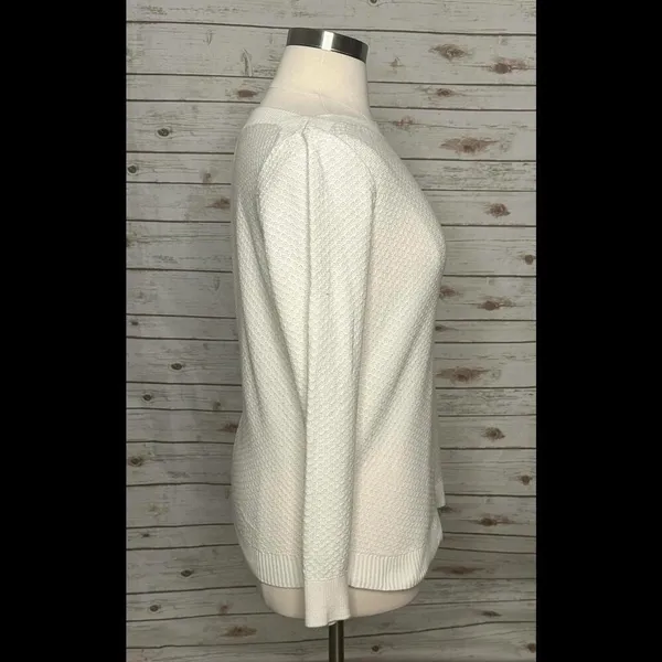 LOFT ivory boatneck textured long sleeve pullover sweater Size Large - Image 3