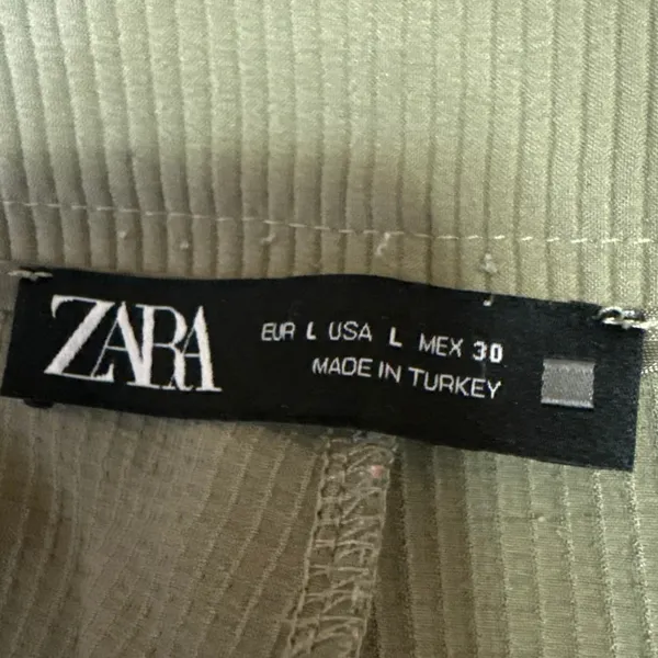 Zara Women's Green Rib Knit High Waist Wide Leg Side Zip Ankle Trousers Pants L - Image 4