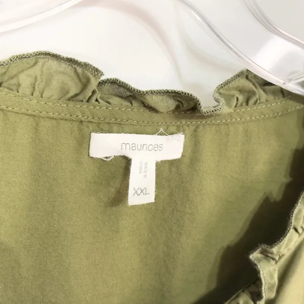 Maurices XXL Top Eyelet Blouse Peasant Top Puff Sleeve‎ Olive Green 907 - Image 3