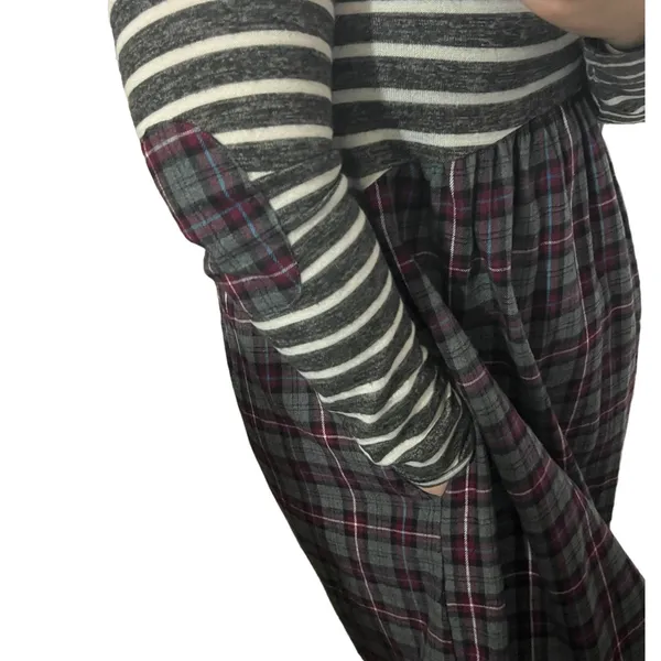 Andrée by Unit (M) Striped Plaid Pocket Elbow Patch Pocketed Swing Dress - Image 7