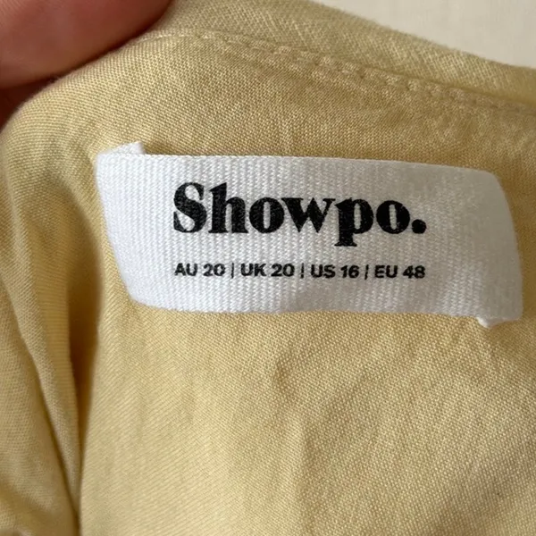 Showpo Light Yellow Asymmetric Off Shoulder Puff Sleeve Tiered Mini Swing Dress - Image 4