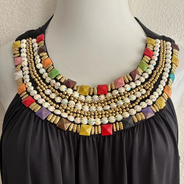 Forever 21 Y2K Black Colorful Beads Tunic Top/ Mini Dress XL - Image 7