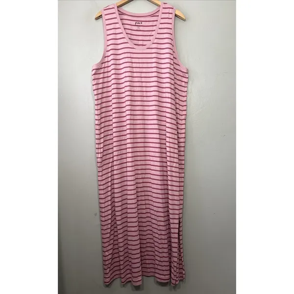 Pact Maxi Tank Dress Size XL Purple Striped Organic Cotton Tee Shirt Knit Casual - Image 3