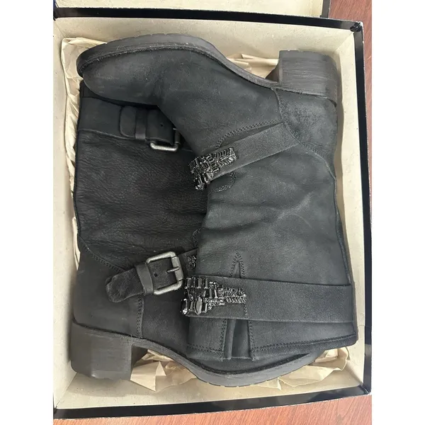 Vera Wang Lavender Label Uma Embellished Black Leather Moto Biker Boots Sz 7.5 - Image 15