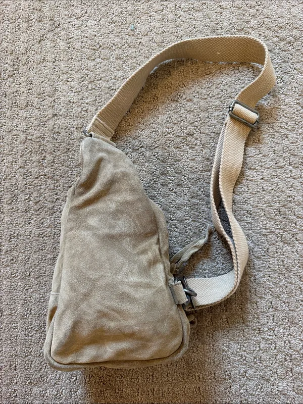 Free People Beige Pebble Hudson Suede Leather Sling Crossbody Bag Minimal - Image 6