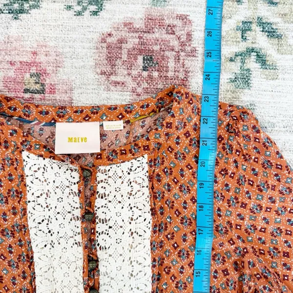 Anthropologie Floral Top Sz 6 Button Front Bell Sleeve Boho Indie‎ Festival - Image 8