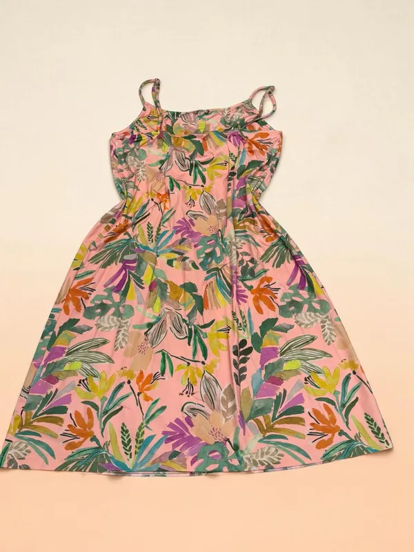 Power 2 The Flow Tropical Floral‎ Print Spaghetti Strap Dress Size S - Image 2