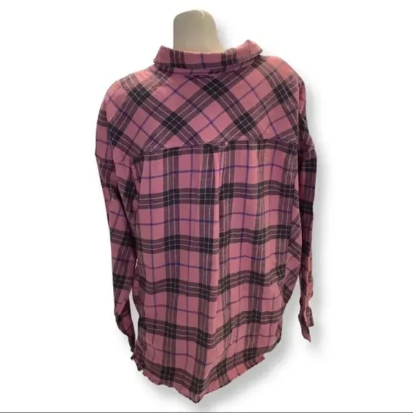 Wine Size 1X Crop Flannel Fringe Trim Button Down Top. New With Tags - Image 3
