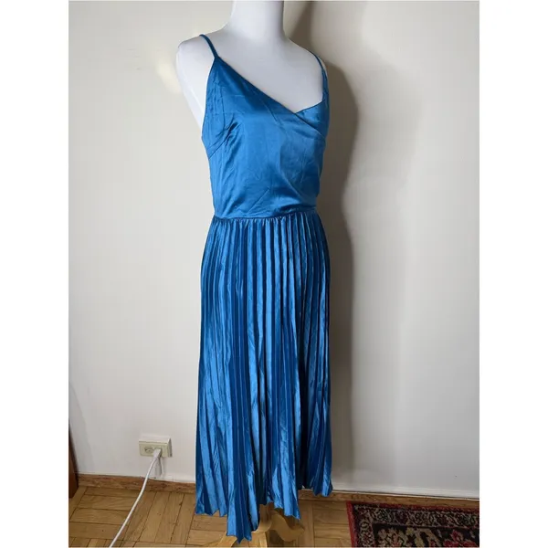 Halara Blue Silky Satin Wrap Front Pleated Skirt Midi Dress NWOT - Image 7