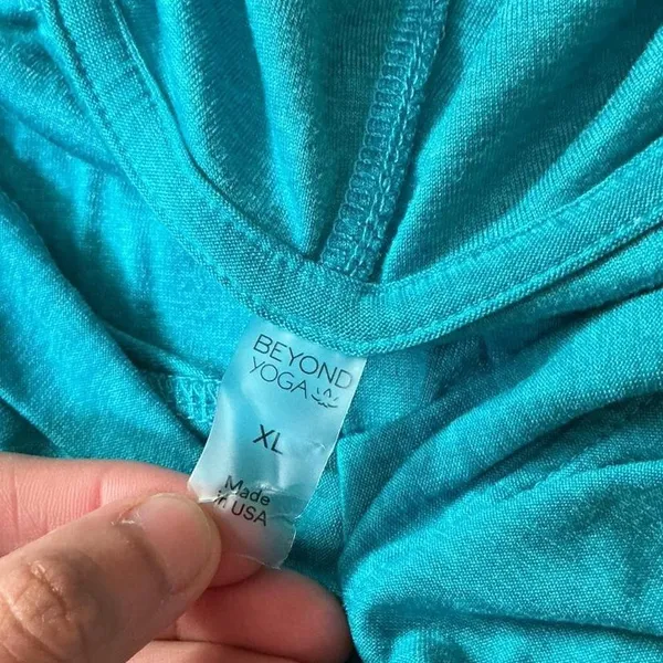 Beyond Yoga Womens XL‎ Teal Blue Heathered Lightweight V-Neck Hoodie Pullover - Image 3