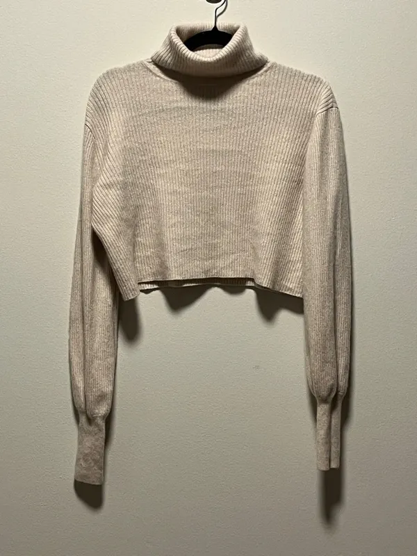 REFORMATION Luisa Cashmere Tan Ribbed Turtleneck Cropped Sweater, Size S - Image 3
