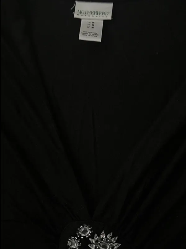 Motherhood Maternity Black V-Neck Tunic with Rhinestone Brooch - Image 3