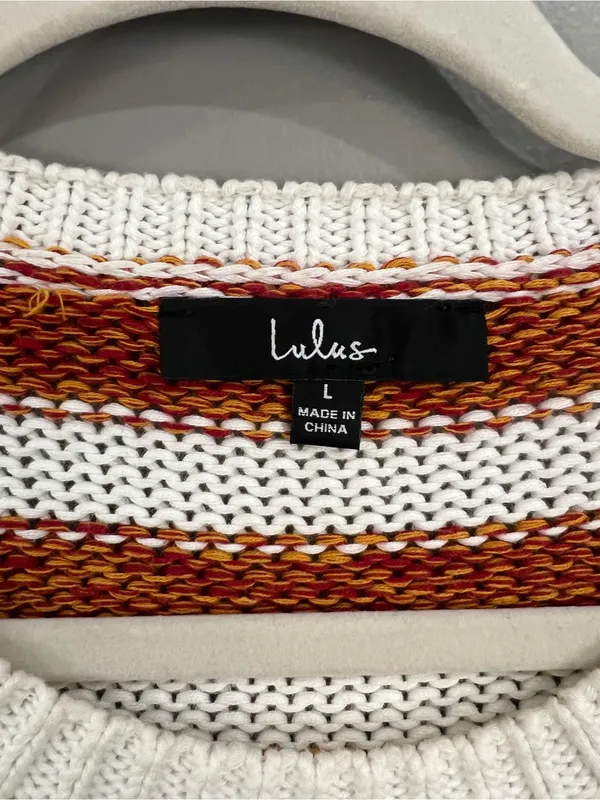 Lulus Charli Blue Multi Striped Knit Sweater size Large 100% Cotton - Image 3
