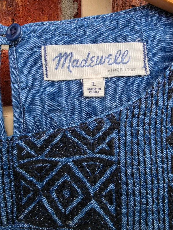 Madewell Blue Textured Design Sleeveless Top Large - Image 6