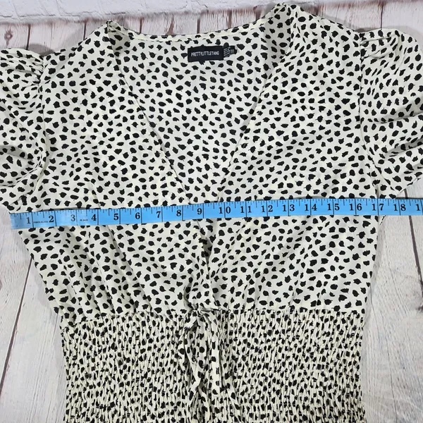 PrettyLittleThing Black Dalmatian Print Smocked Waist Tie Front Mini‎ Dress 6 - Image 7