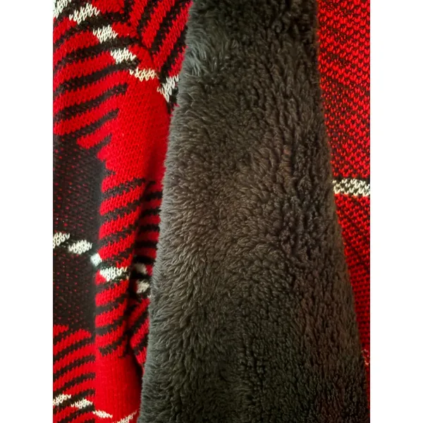 Adrienne‎ Vittadini Womens Red Black Plaid Faux Fur Collar Cardigan Sweater M - Image 2