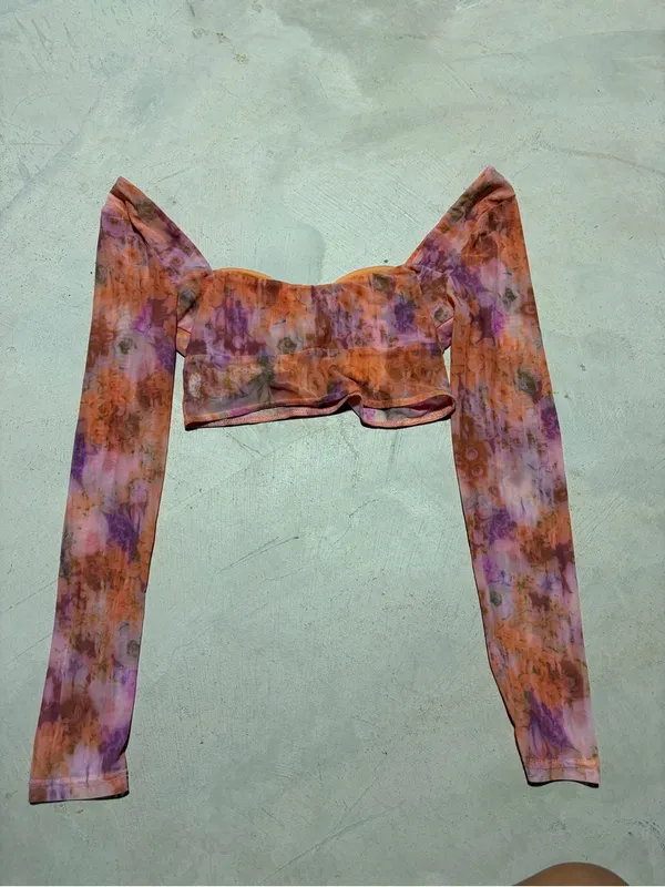 Showpo Printed Long Sleeve Crop Top orange 8 - Image 6