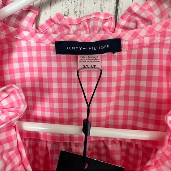 Tommy Hilfiger Women's Long Sleeve Ruffle Plaid Button Front Blouse Sz S - Image 2