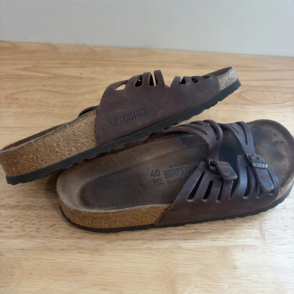 Birkenstock Granada Buckle Sandals Brown Oiled Leather EU 40 Soft Footbed 9-9.5 - Image 6