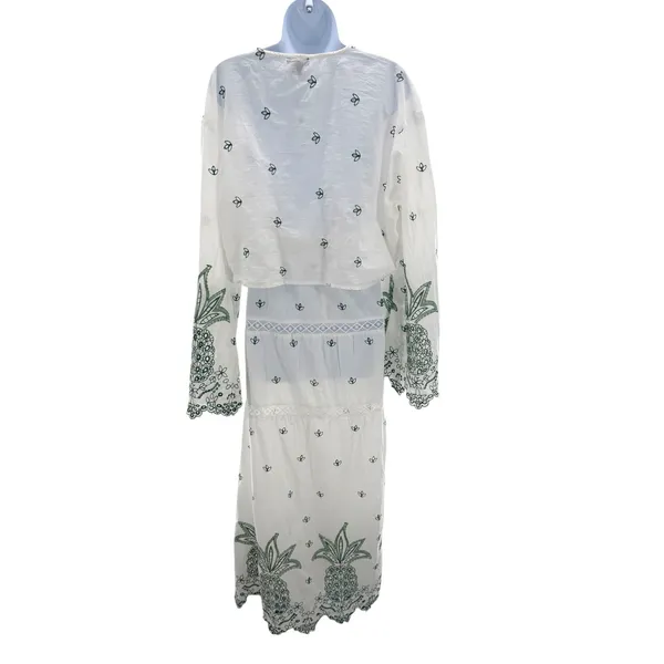 Nasty Gal Cotton Pineapple Broderie Eyelet 2 Pc Tie Front Crop Top‎ Maxi Skirt L - Image 5