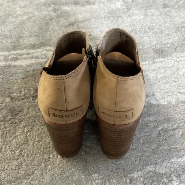 Sorel Nadia Ankle Booties Womens 7 Stacked Block Heel Peep Toe Leather Beige - Image 5