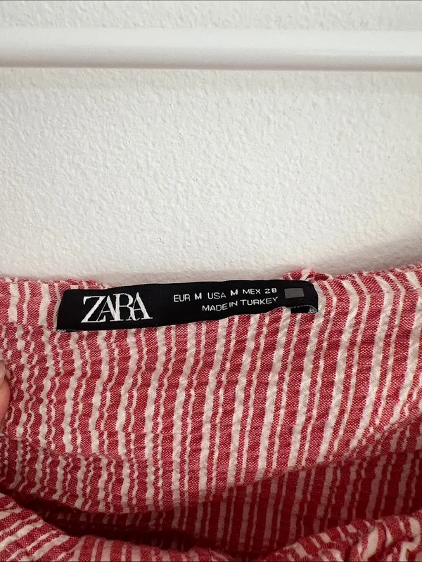 Zara Pink and White Striped Ruffle Crop Blouse - Image 3