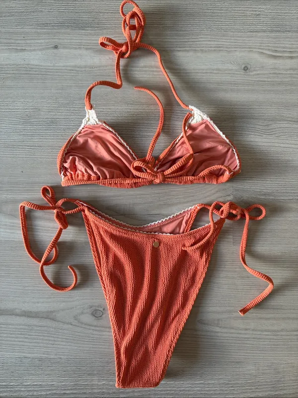 Rhythm Crochet Detail Textured Bikini Orange Size L - Image 4
